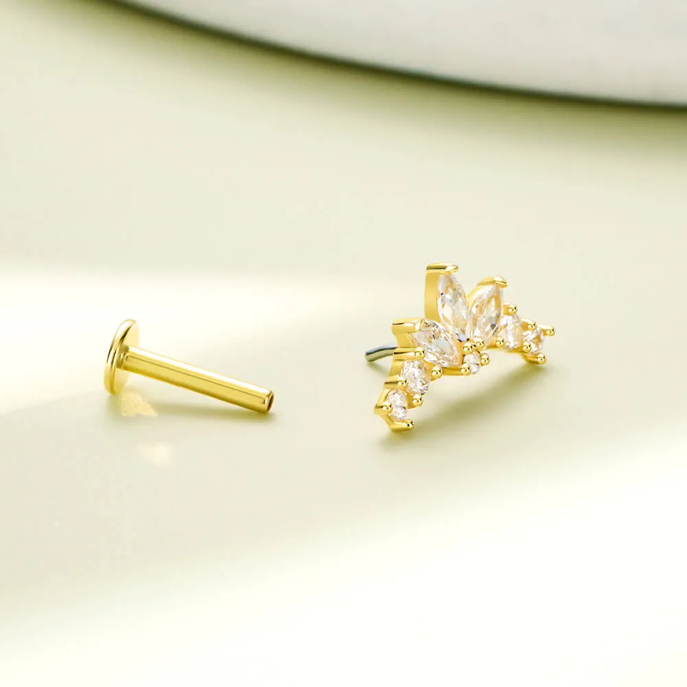 14K Solid Gold Shinny Tiara CZ Push Pin Cartilage Earring