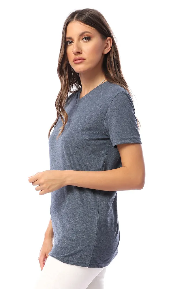 33859 Basic Heather Navy Blue Short Sleeves T-Shirt