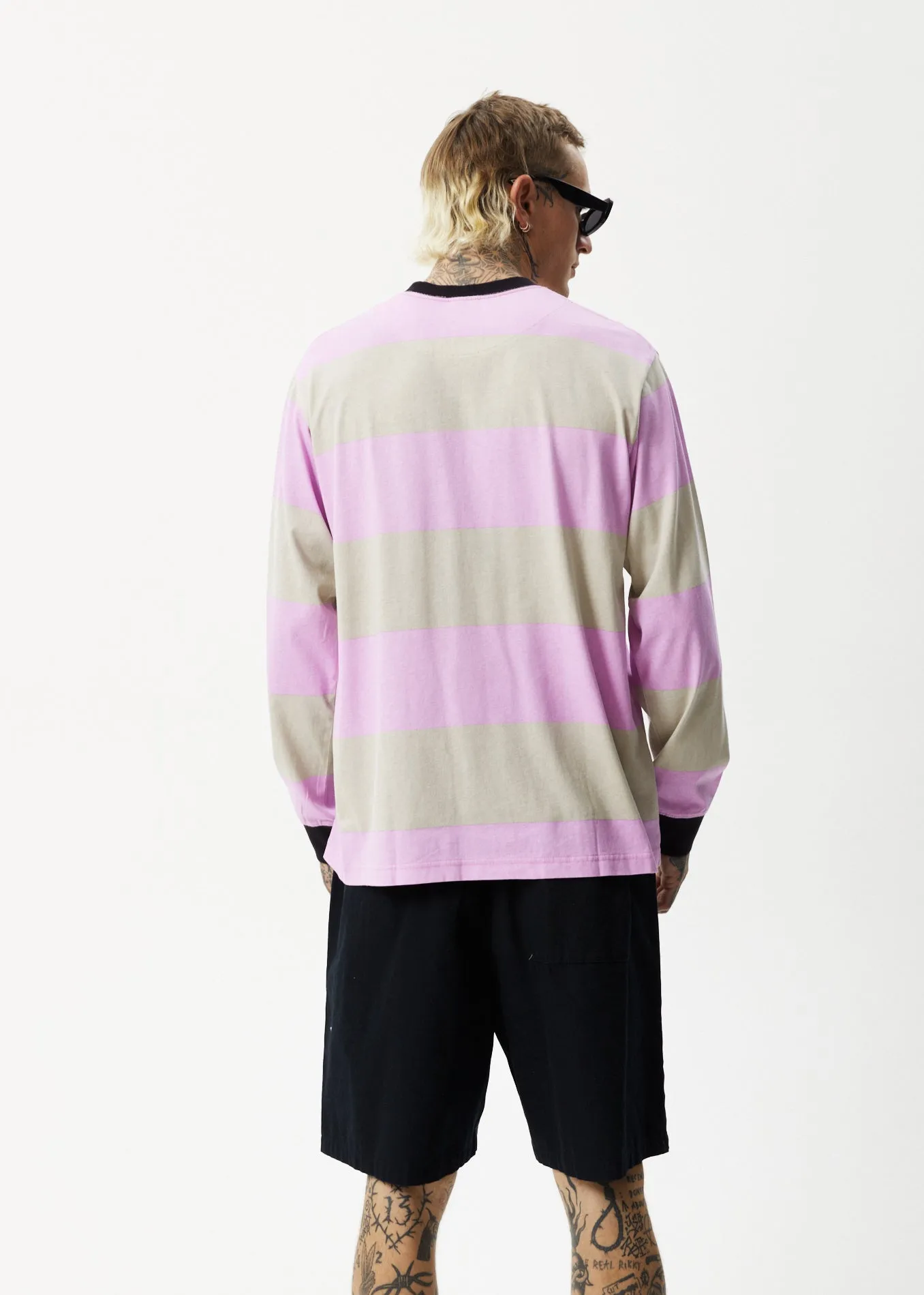 AFENDS Mens Space - Striped Long Sleeve Logo T-Shirt - Candy Stripe