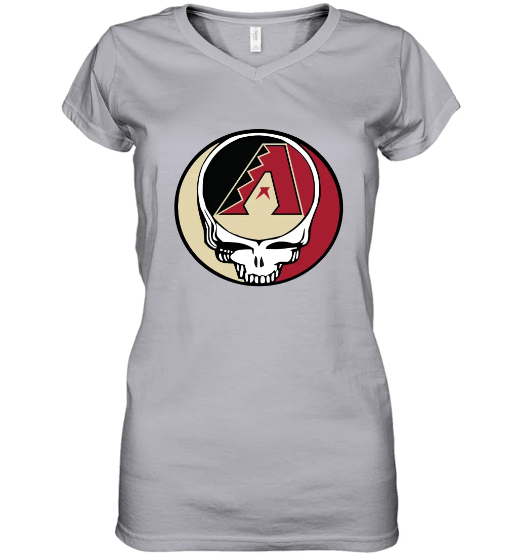 Arizona Diamondbacks Grateful Dead Steal Your Face Baseball Womens V-Neck T-Shirt