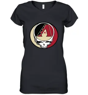 Arizona Diamondbacks Grateful Dead Steal Your Face Baseball Womens V-Neck T-Shirt