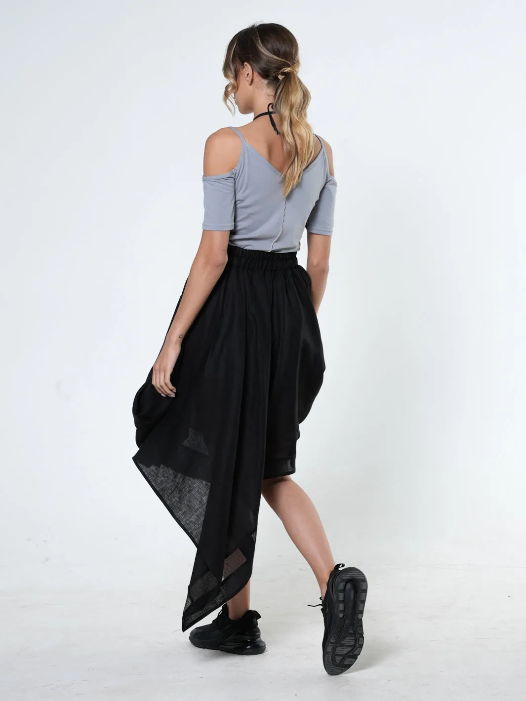 Avant Garde Linen Skirt With Ties In Black