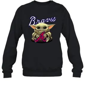 Baby Yoda Hugs Loves The Atlanta Braves Baseball Adult Sweatshirt