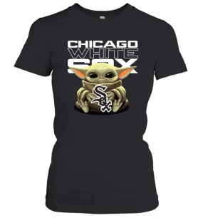 Baby Yoda Hugs Loves The Chicago White Sox Baseball Womens T-Shirt