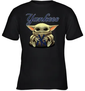 Baby Yoda Hugs Loves The New York Yankees Baseball Youth T-Shirt