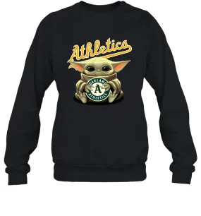 Baby Yoda Hugs Loves The Oakland Athletics Baseball Adult Sweatshirt