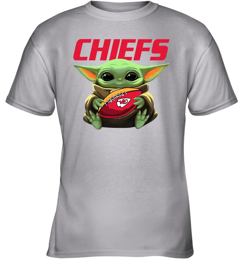 Baby Yoda Loves The Kansas City Chiefs Star Wars Baby Yoda Hugs Chiefs NFL Youth T-Shirt