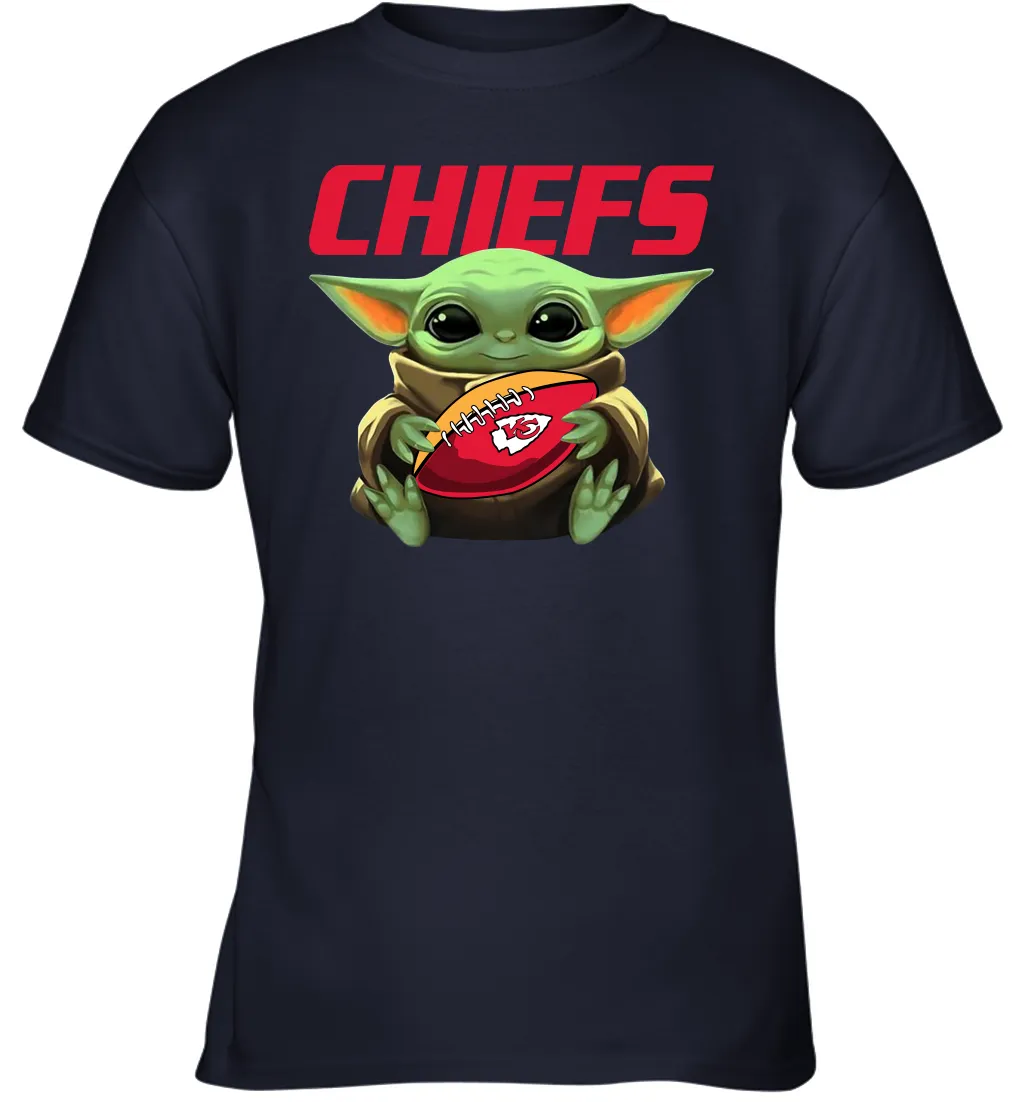 Baby Yoda Loves The Kansas City Chiefs Star Wars Baby Yoda Hugs Chiefs NFL Youth T-Shirt