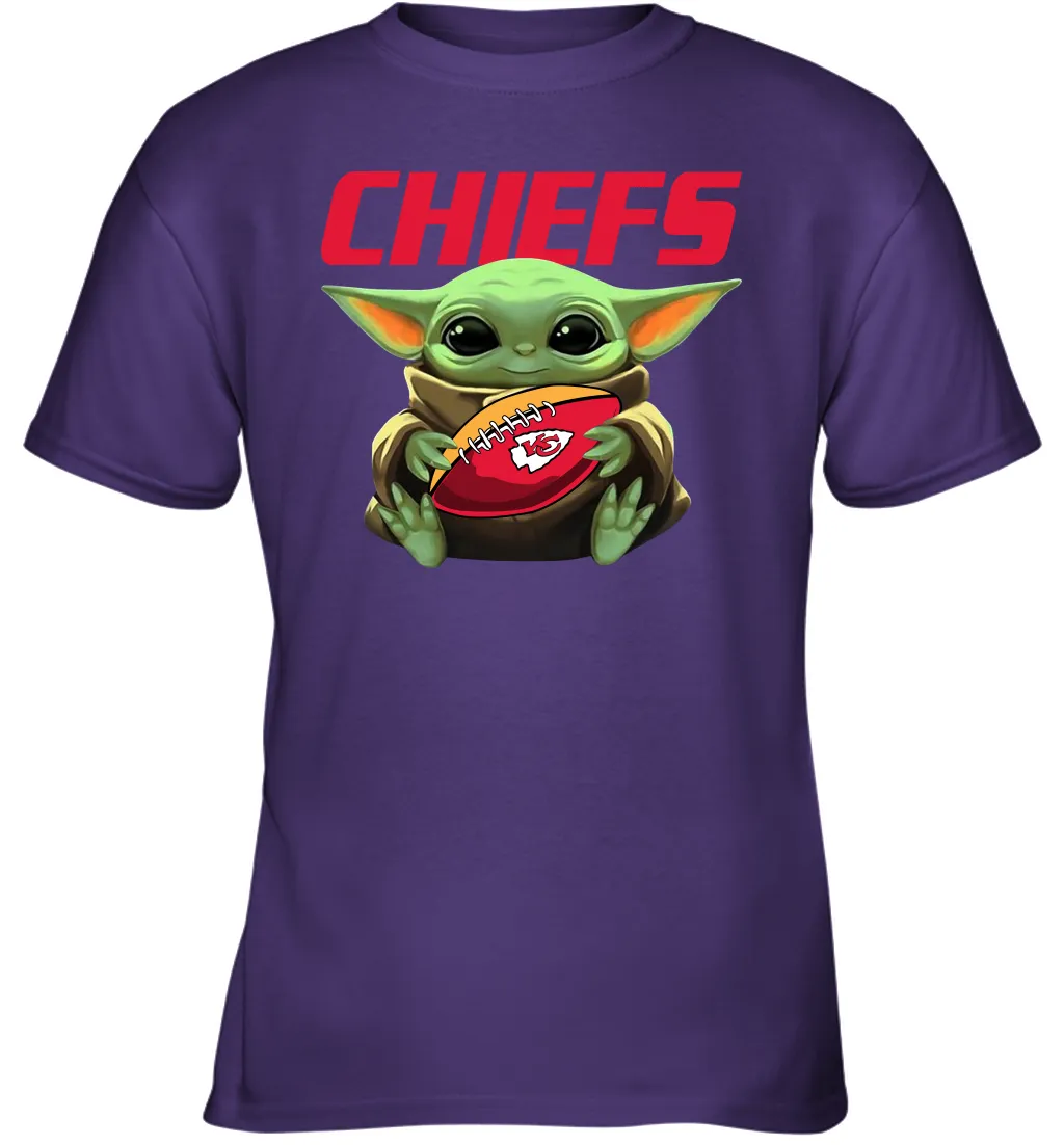 Baby Yoda Loves The Kansas City Chiefs Star Wars Baby Yoda Hugs Chiefs NFL Youth T-Shirt