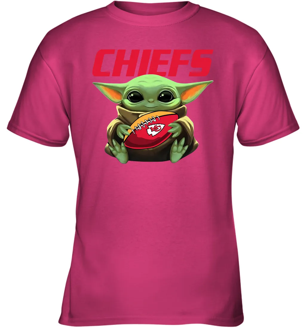 Baby Yoda Loves The Kansas City Chiefs Star Wars Baby Yoda Hugs Chiefs NFL Youth T-Shirt