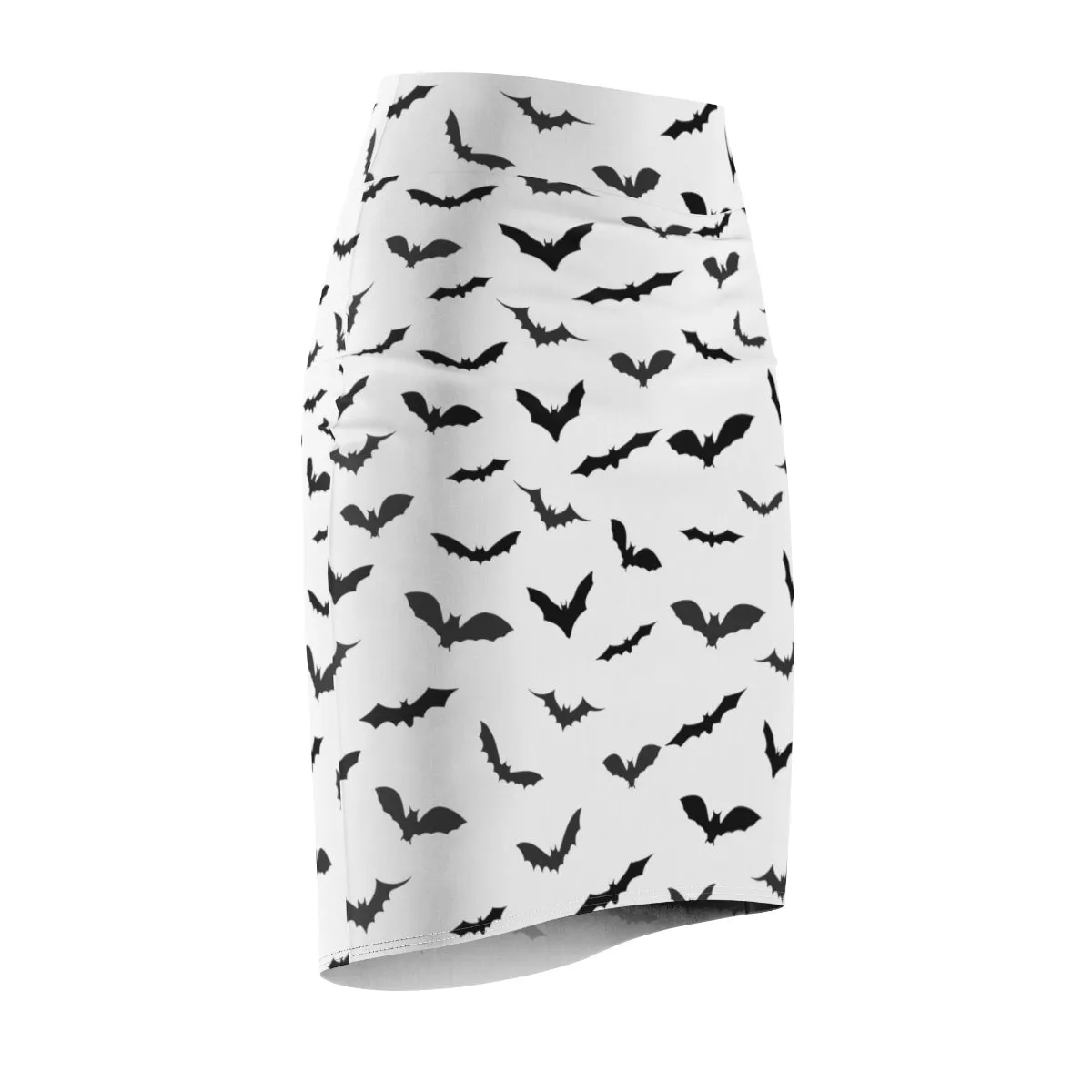 Bats Print Women's Pencil Skirt, Black White Festive Halloween Skirt- Made in USA(Size: XS-2XL)