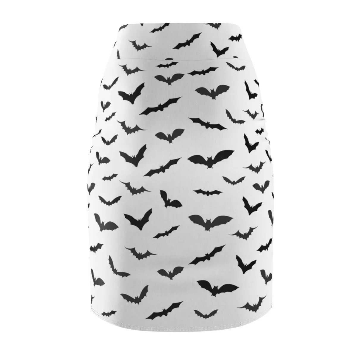 Bats Print Women's Pencil Skirt, Black White Festive Halloween Skirt- Made in USA(Size: XS-2XL)