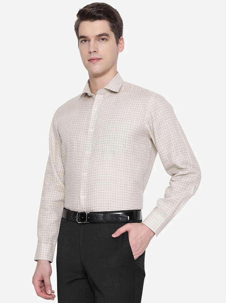 Beige Checked Regular Fit Formal Shirt | JadeBlue