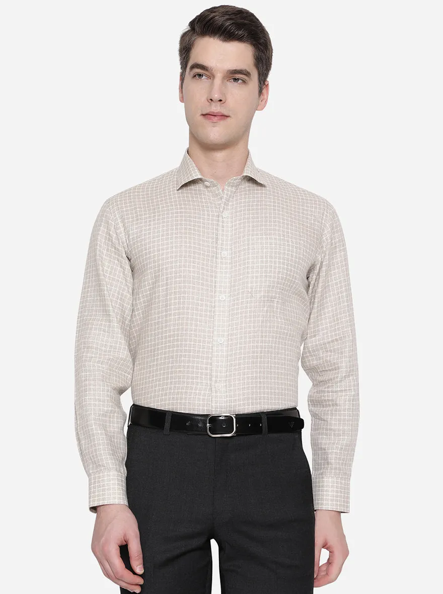 Beige Checked Regular Fit Formal Shirt | JadeBlue