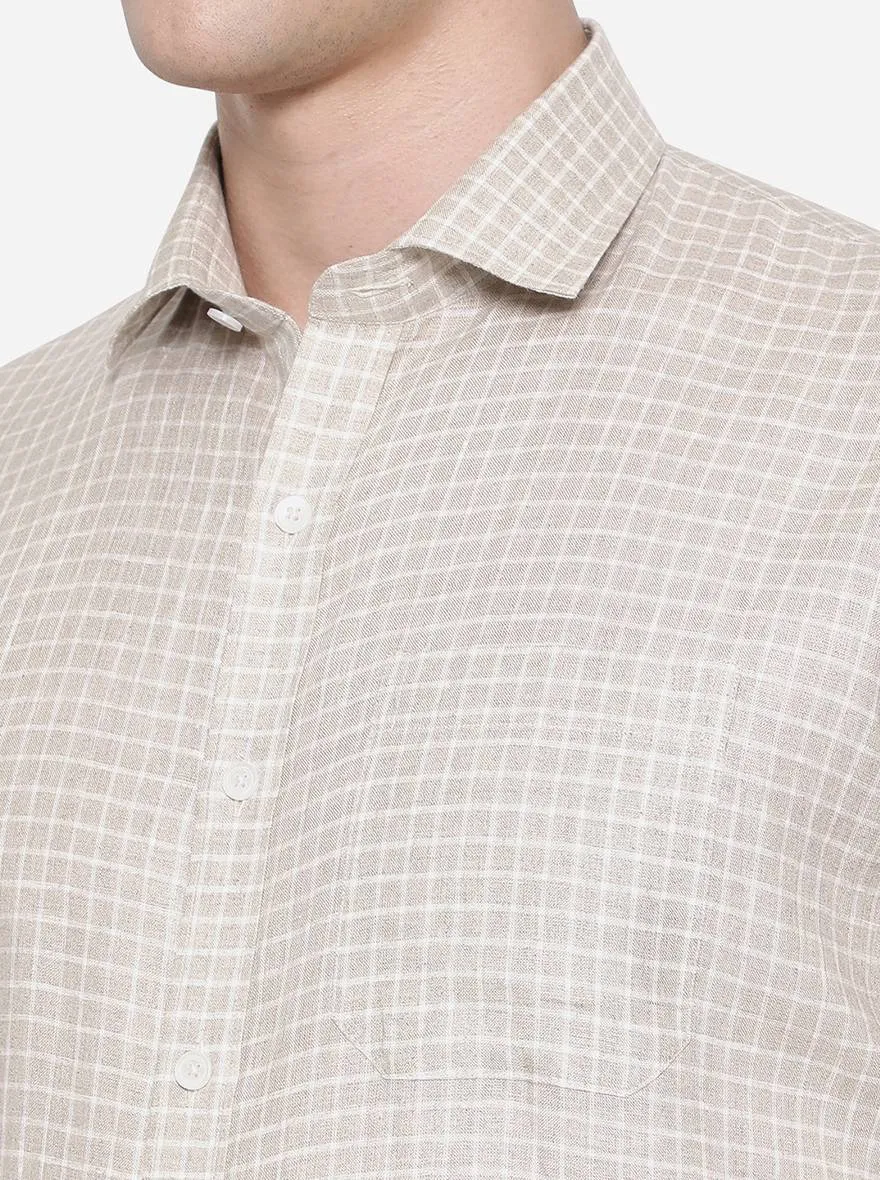 Beige Checked Regular Fit Formal Shirt | JadeBlue