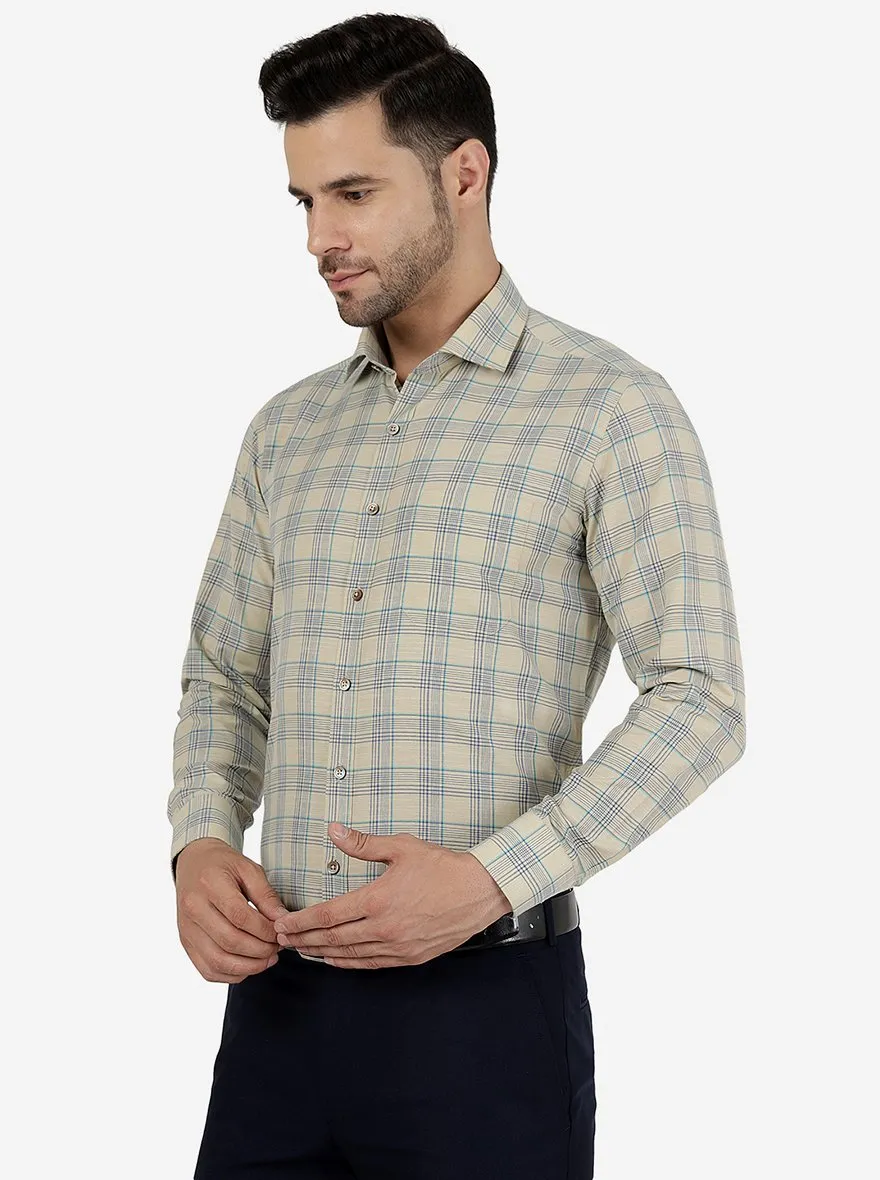 Beige Checked Slim Fit Formal Shirt | Greenfibre