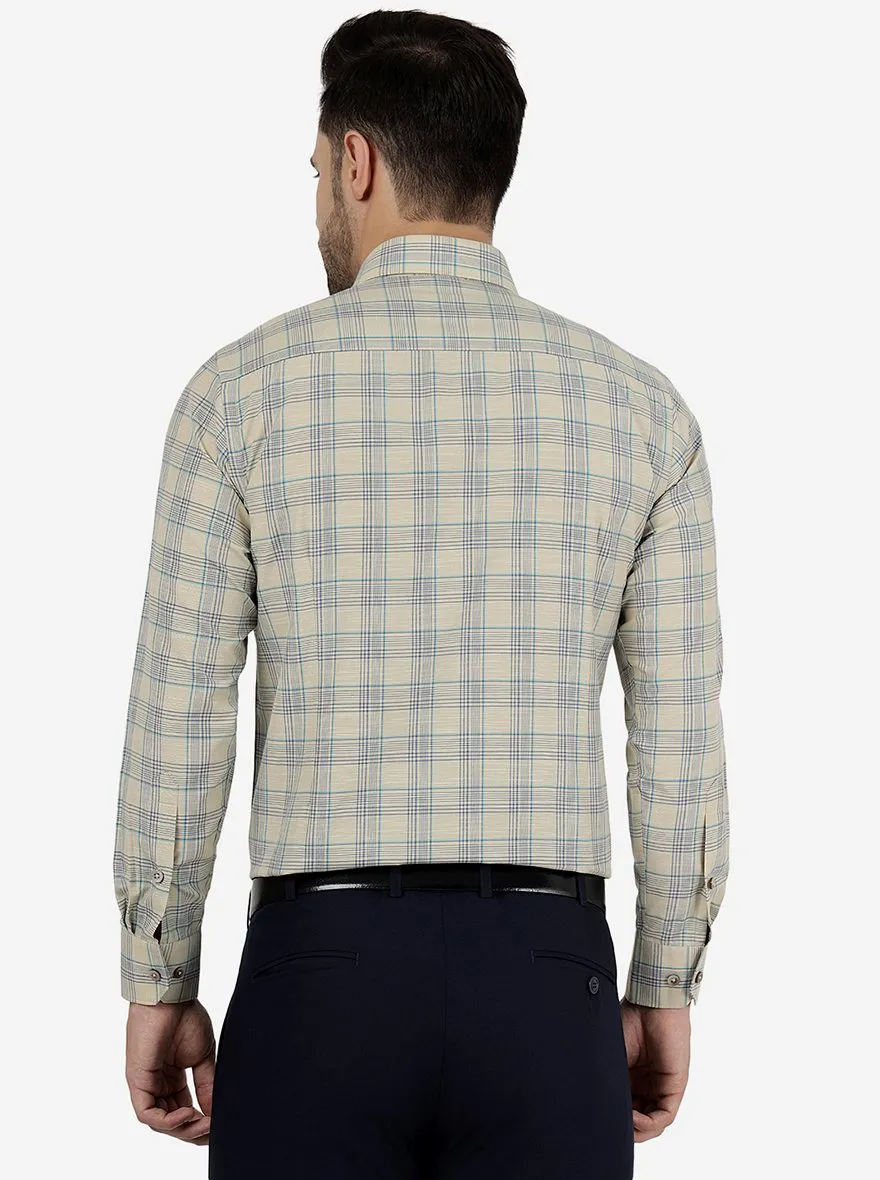 Beige Checked Slim Fit Formal Shirt | Greenfibre