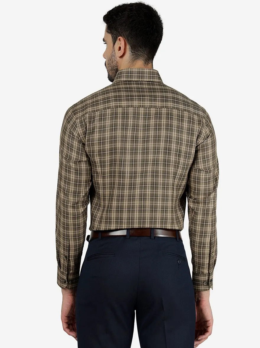 Beige Checked Slim Fit Formal Shirt | Greenfibre