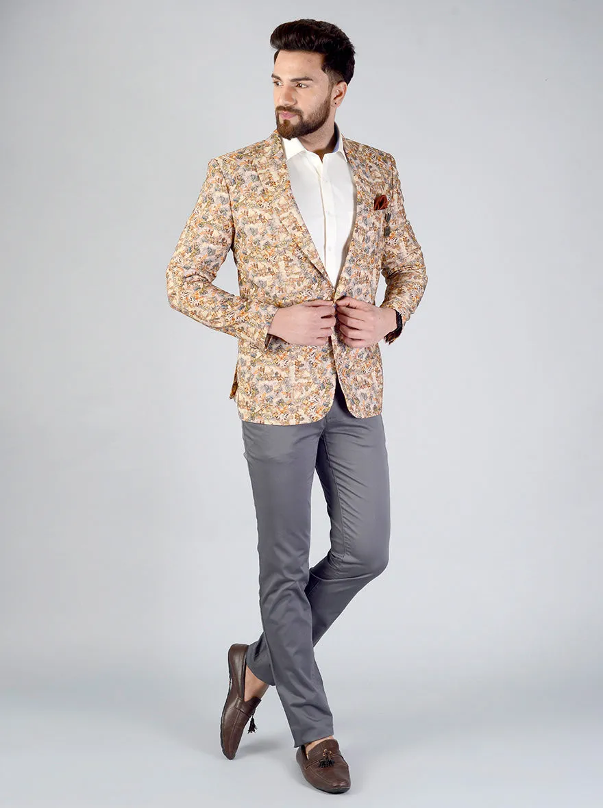 Beige Printed Blazer | JB Studio