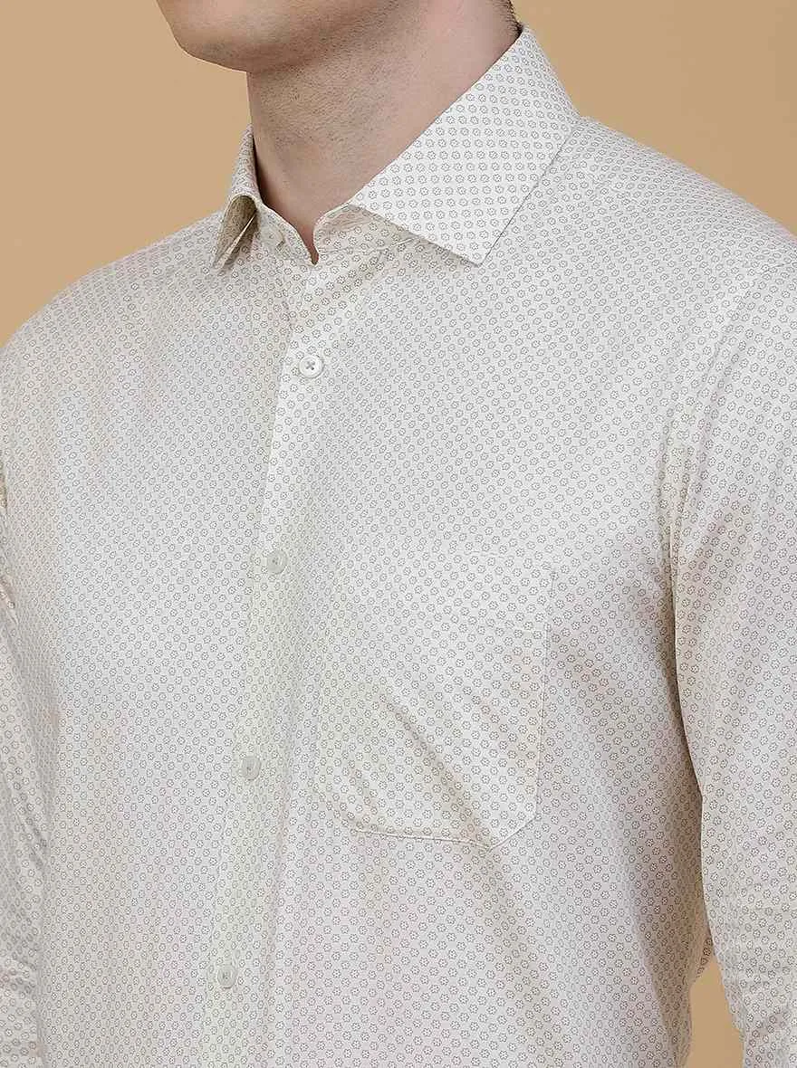 Beige Printed Slim Fit Formal Shirt | Greenfibre