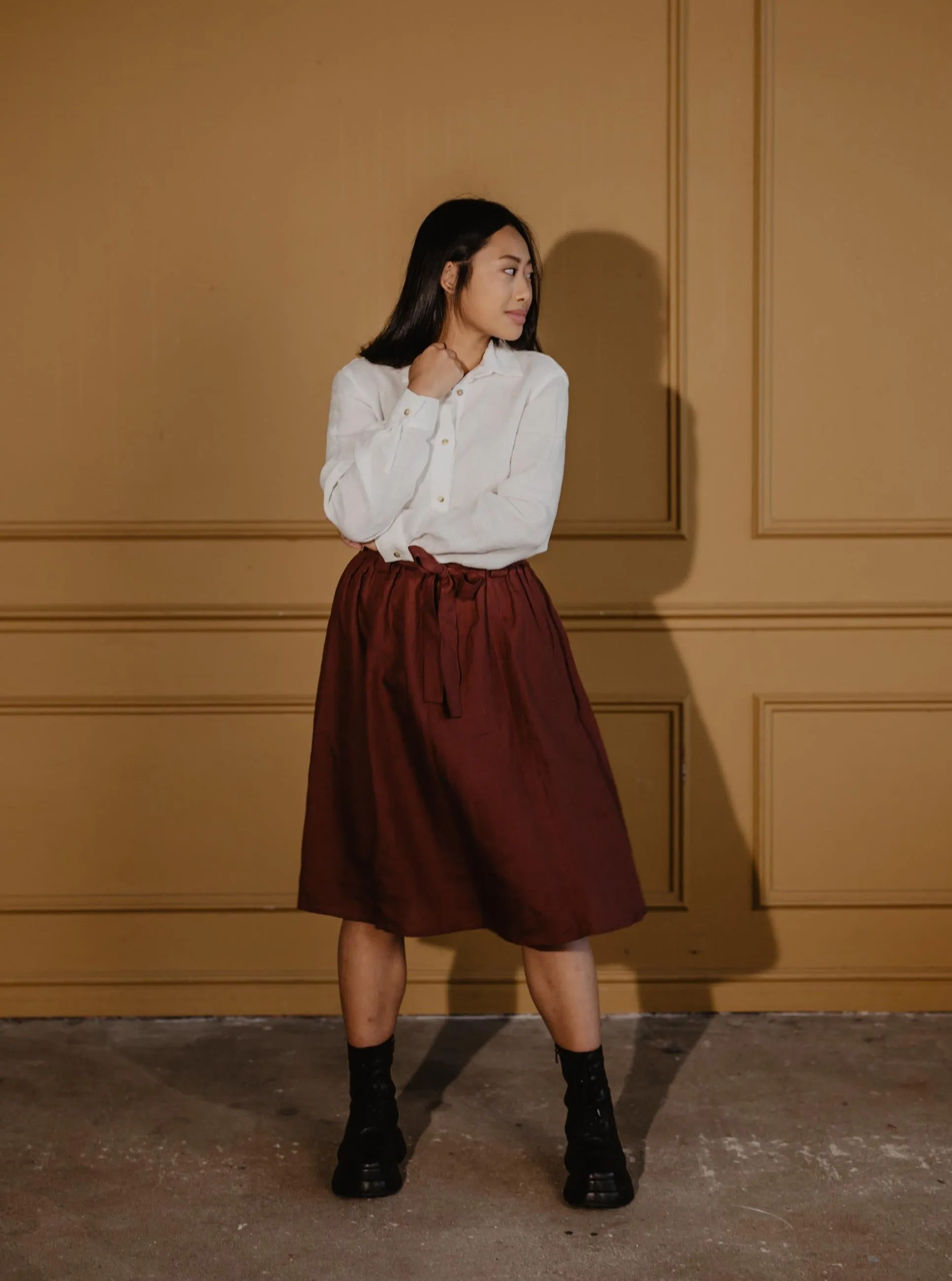 Bergen Mid-Length Linen Skirt - Terracotta