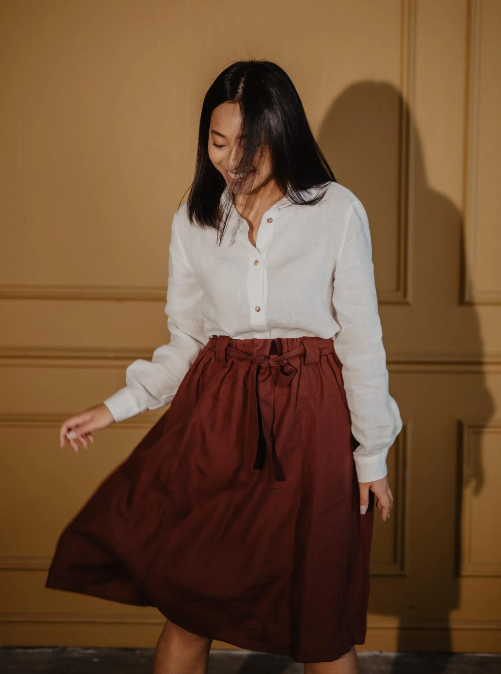 Bergen Mid-Length Linen Skirt - Terracotta