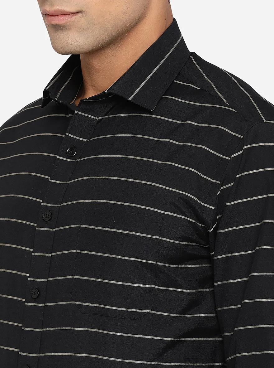 Black & Grey Striped Slim Fit Formal Shirt | Greenfibre