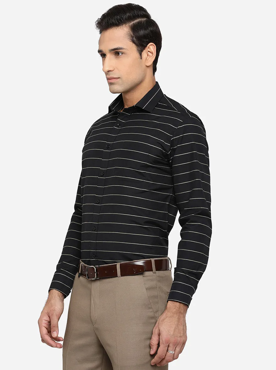 Black & Grey Striped Slim Fit Formal Shirt | Greenfibre