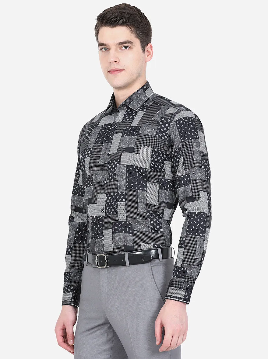 Black & White Printed Slim Fit Party Wear Shirt | JB Studio