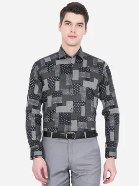 Black & White Printed Slim Fit Party Wear Shirt | JB Studio