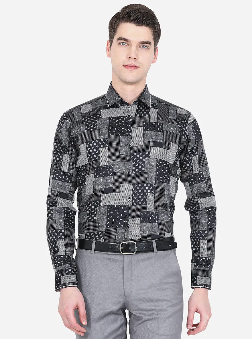 Black & White Printed Slim Fit Party Wear Shirt | JB Studio