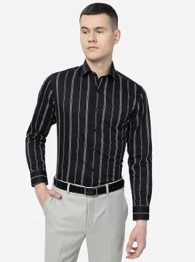 Black & White Striped Slim Fit Formal Shirt | Metal