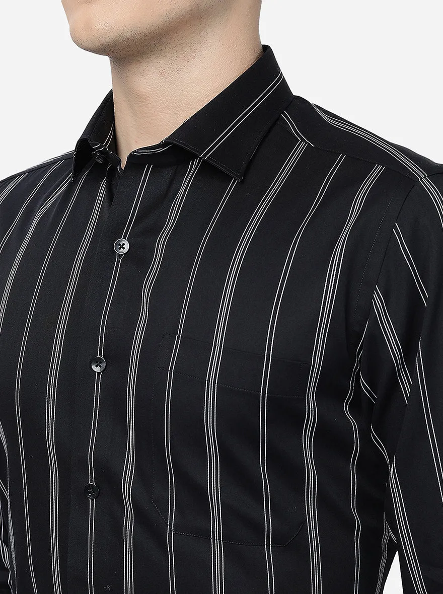 Black & White Striped Slim Fit Formal Shirt | Metal