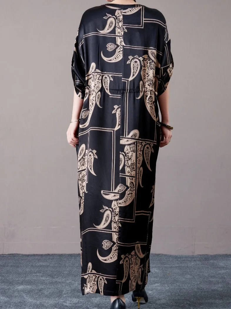 Black and Beige Paisley Print Maxi Dress