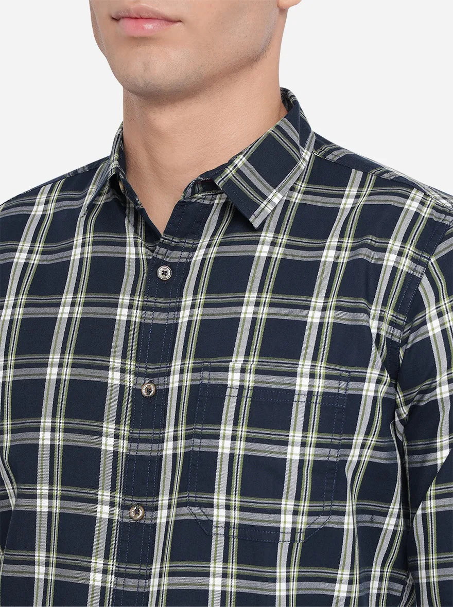 Black Checked Slim Fit Semi Casual Shirt | JadeBlue