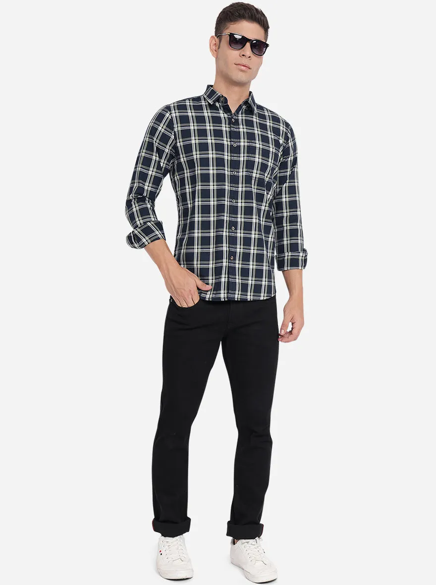 Black Checked Slim Fit Semi Casual Shirt | JadeBlue