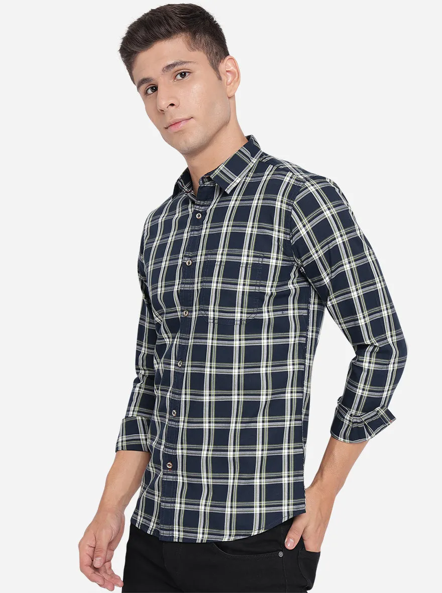 Black Checked Slim Fit Semi Casual Shirt | JadeBlue