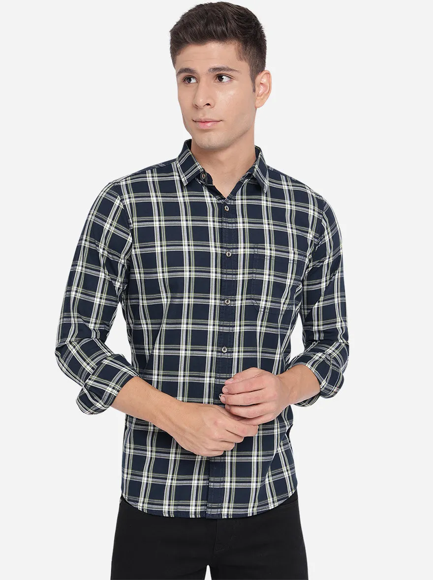 Black Checked Slim Fit Semi Casual Shirt | JadeBlue