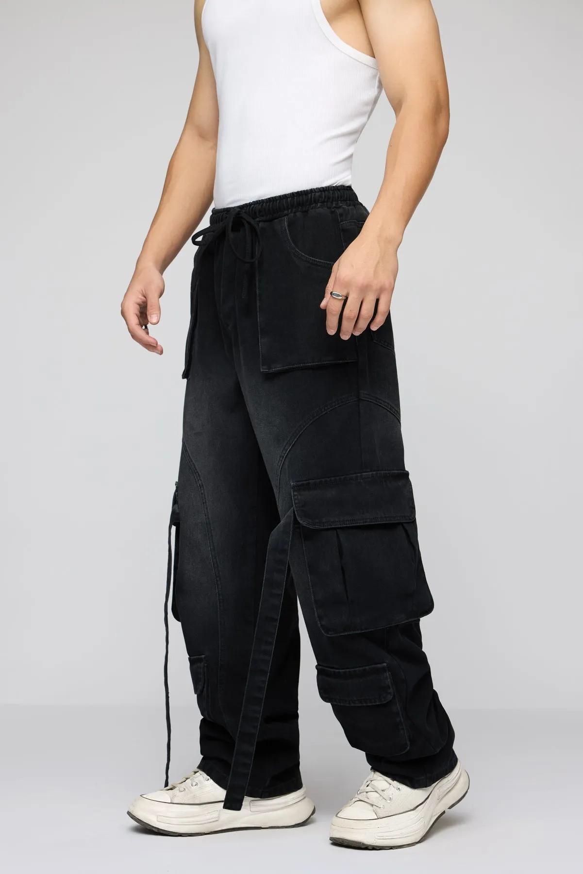 Black Lava Men's Baggy Cargo Jeans