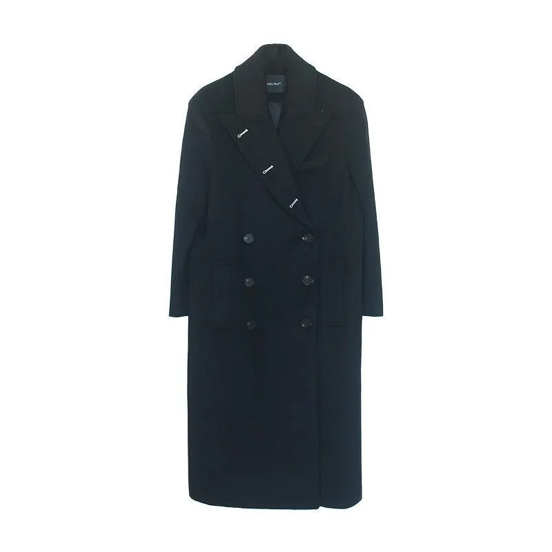 Black Long Thicken Wool Overcoat