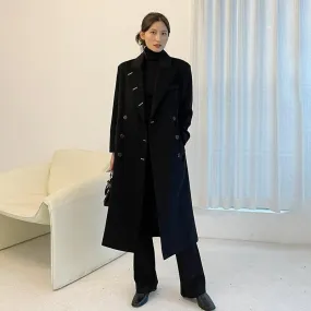 Black Long Thicken Wool Overcoat