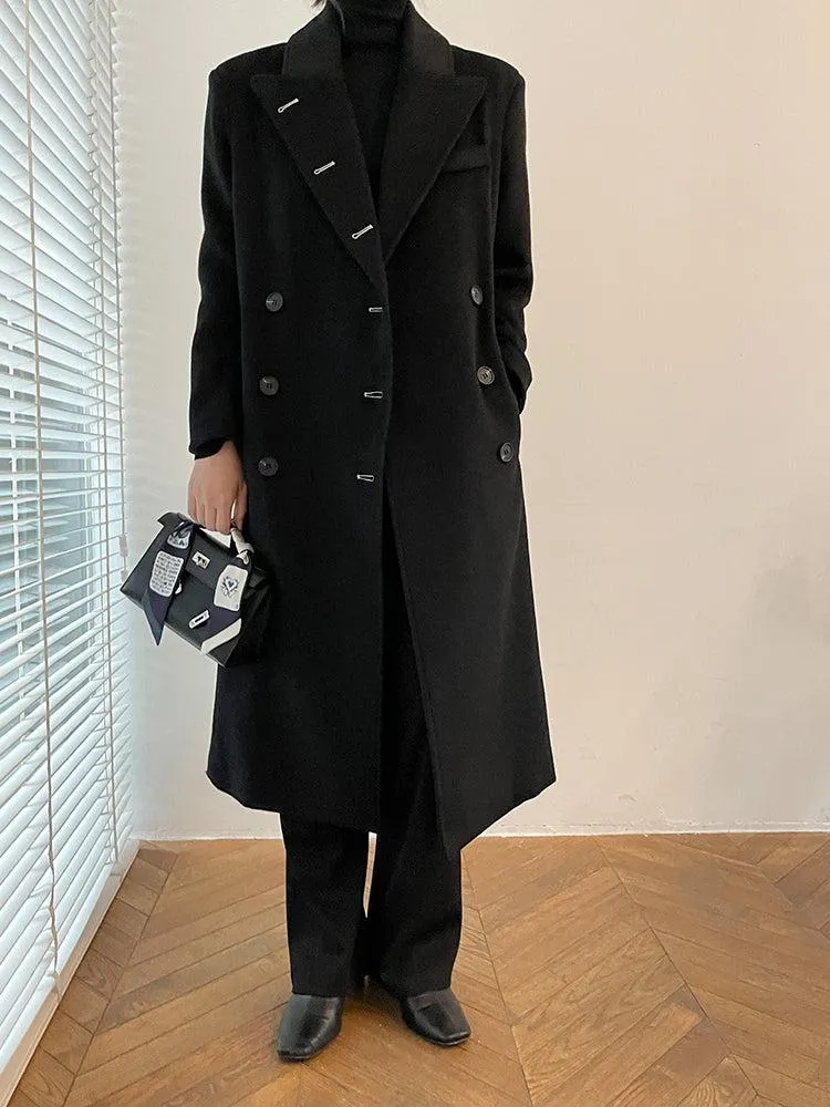 Black Long Thicken Wool Overcoat