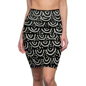 Black Mermaid Women's Pencil Skirt, Designer Office Work Skirt For Women-Made in USA