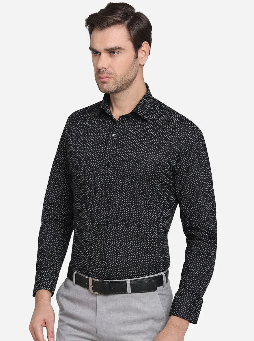 Black Printed Slim Fit Formal Shirt  | Metal