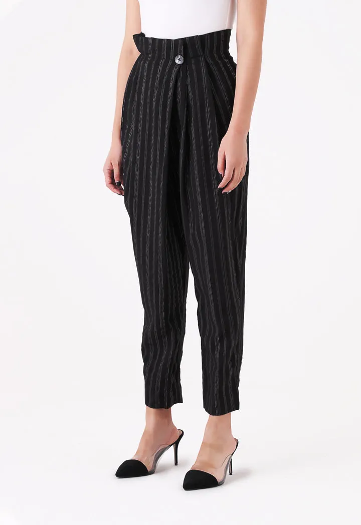 Black Stripes Aperbag Waist Trouser