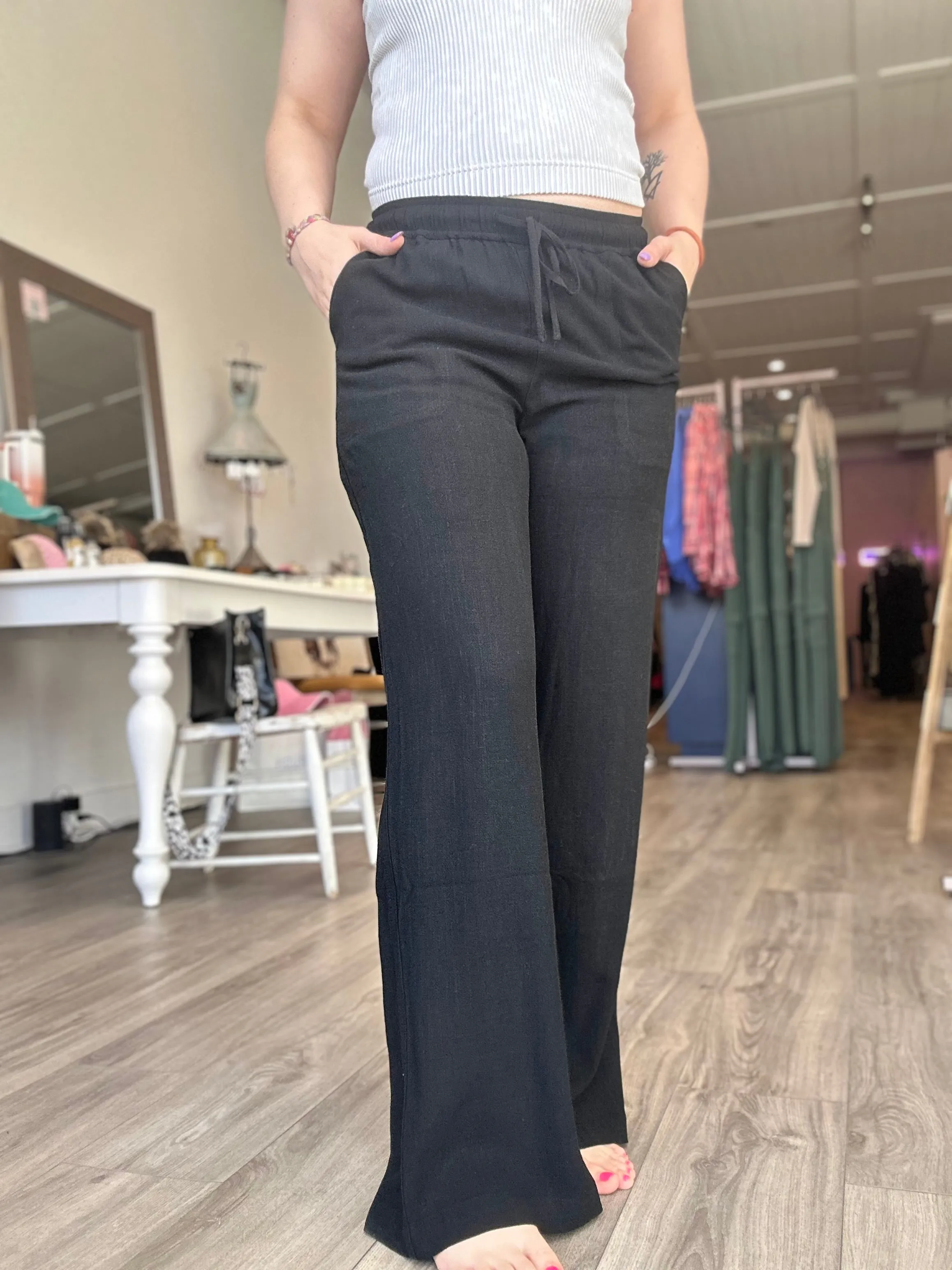 Black Wide Leg Linen Pants