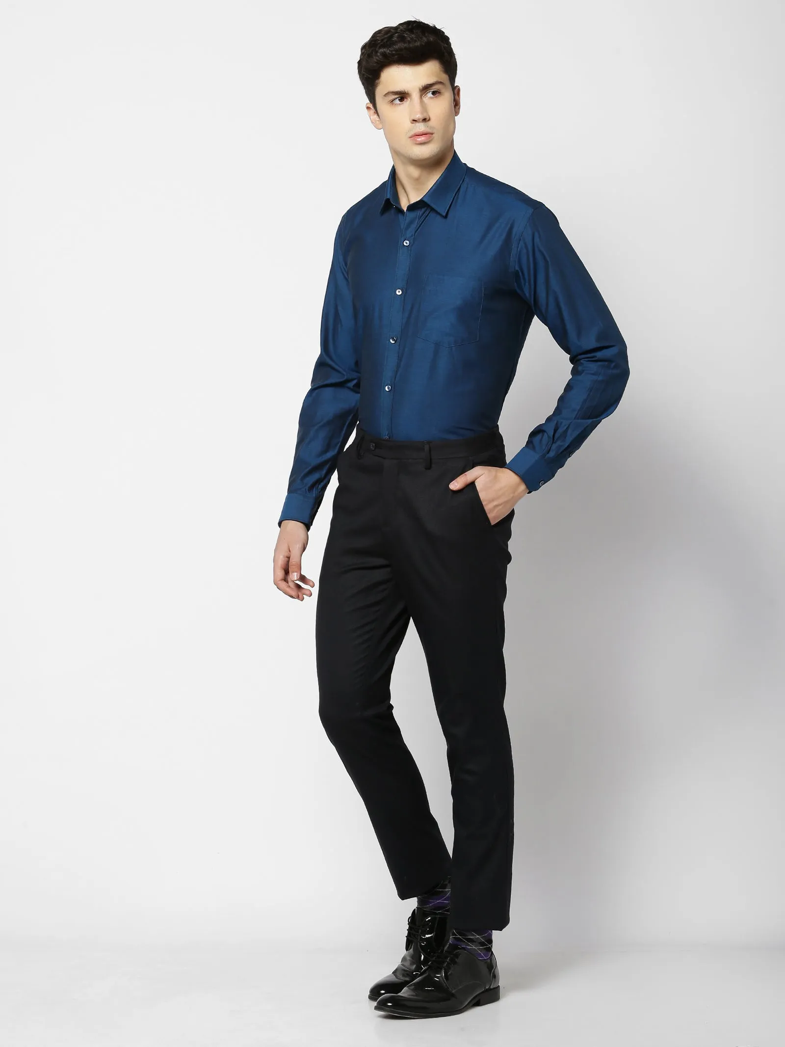 Blue Solid Formal Shirt