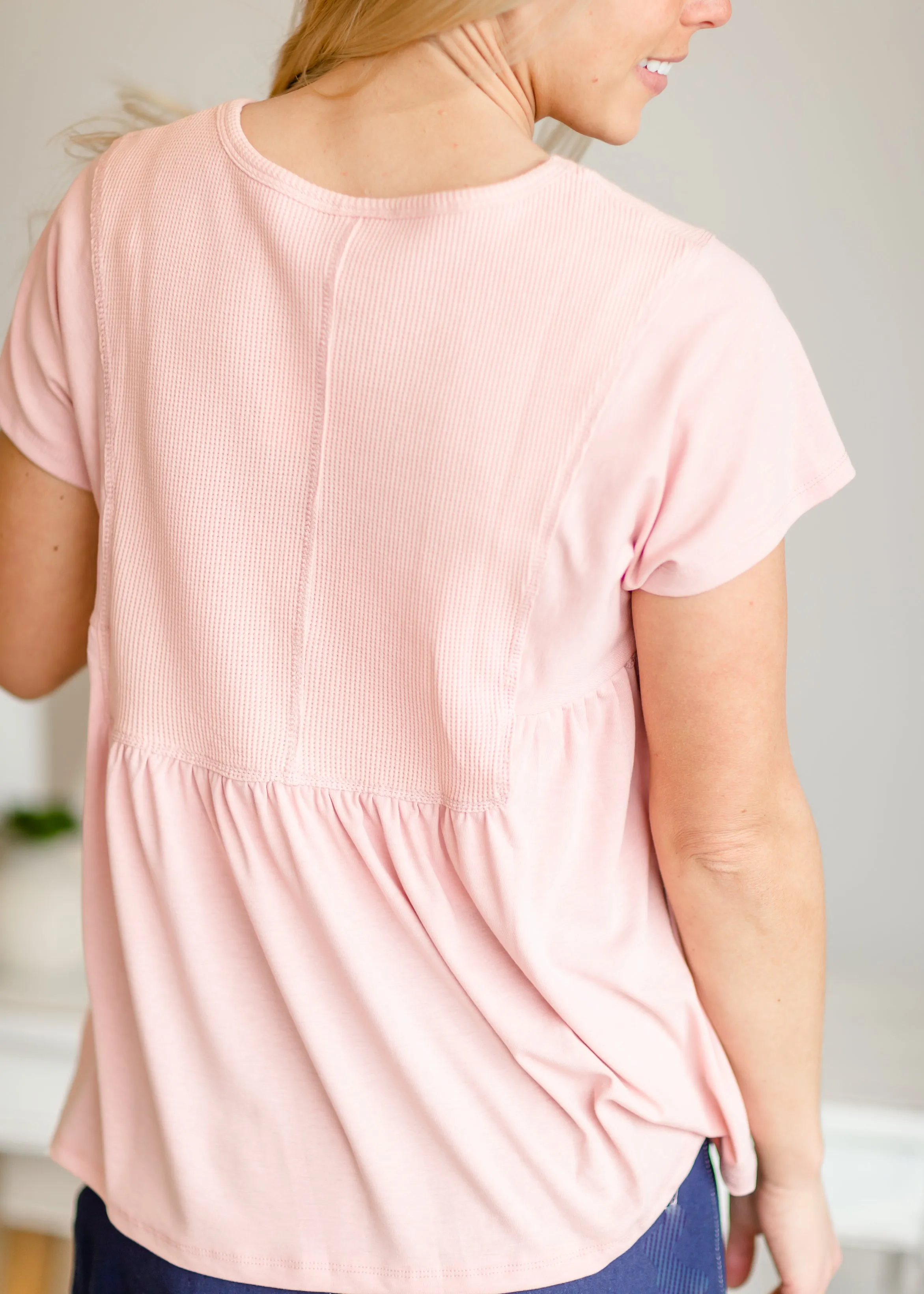 Blush Detailed Waffle Panel Top - FINAL SALE