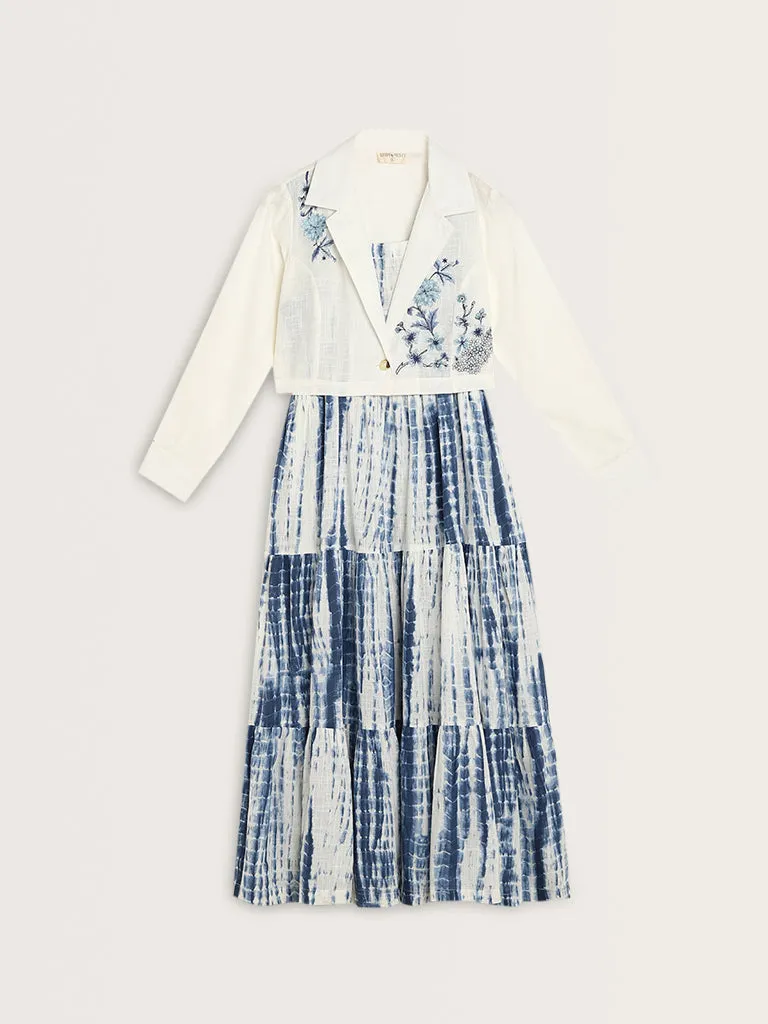 Bombay Paisley Blue Tiered Cotton Dress with Jacket