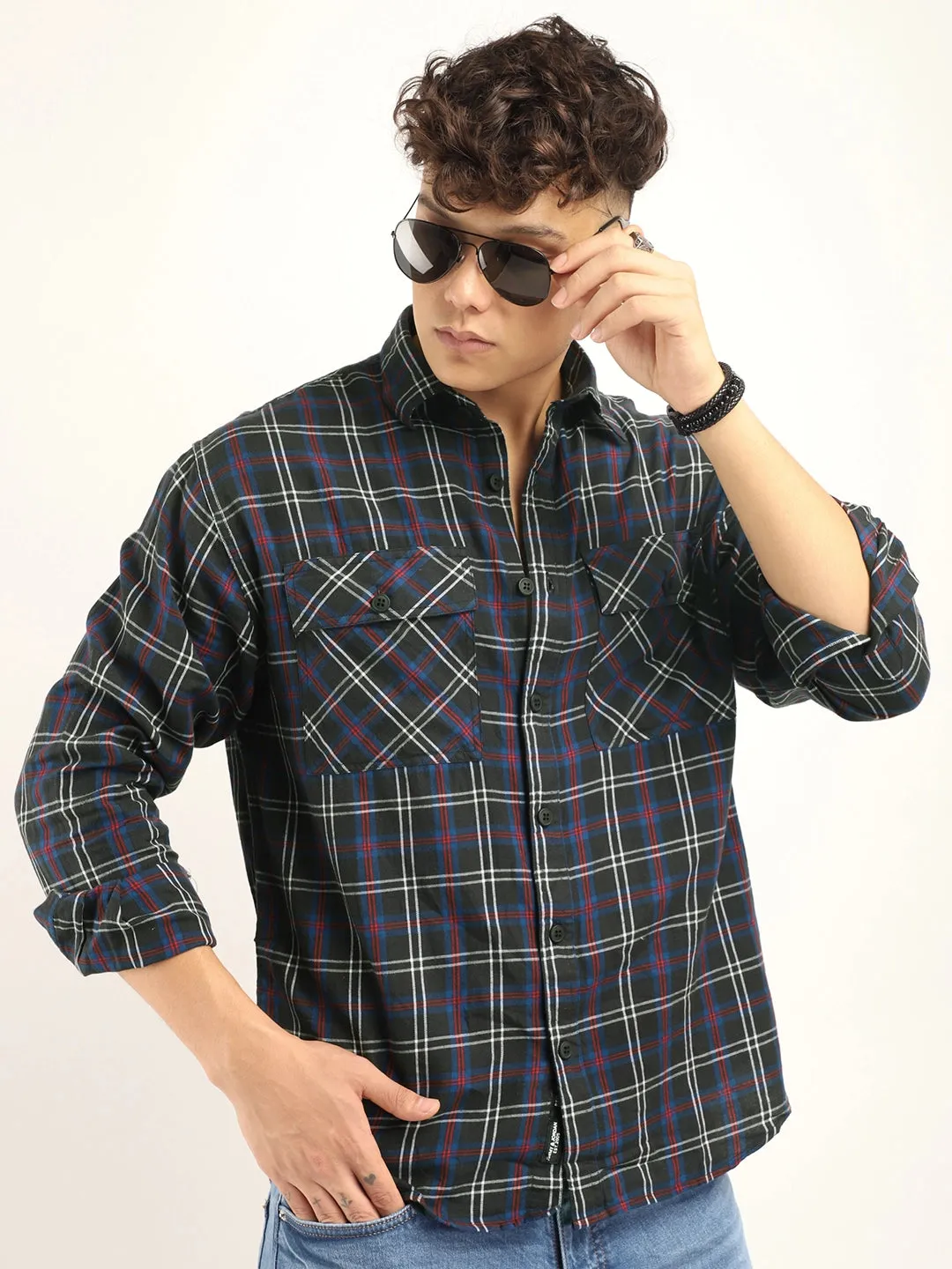 Brushd Checkerd Blue Full Sleeve Shirt